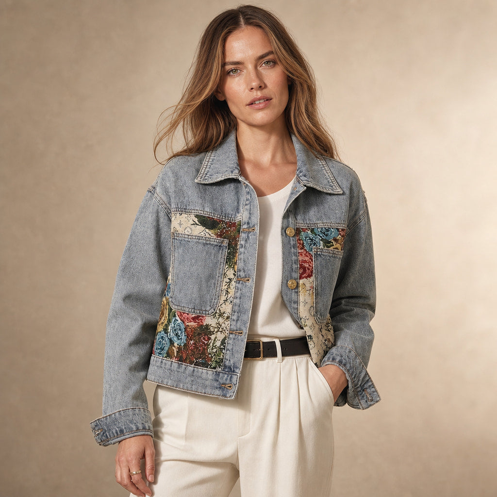 Camellia Floral Denim Jacket in Light Blue – Mampierimoda Premium Womenswear