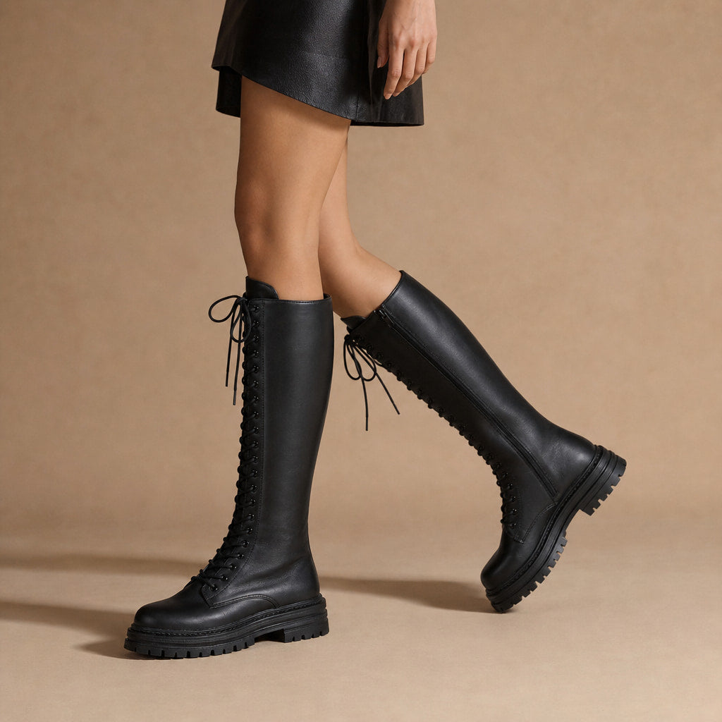 Bold And Statement Platform Lace-Up Knee High Boots – Product Photo