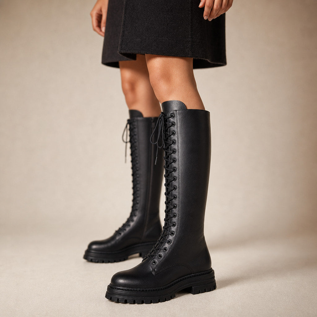 Bold And Statement Platform Lace-Up Knee High Boots – Mampierimoda Premium Womenswear
