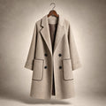 Cappotto Doppiopetto in Lana Premium Autunnale con Colletto a Rever e Tasche Oversize Beige e marrone – Product Photo