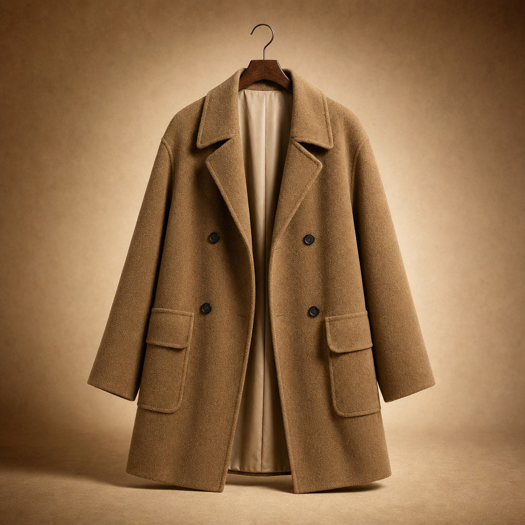 Cappotto doppiopetto medio lungo con tasche funzionali, perfetto per la stagione invernale Marrone – Product Photo