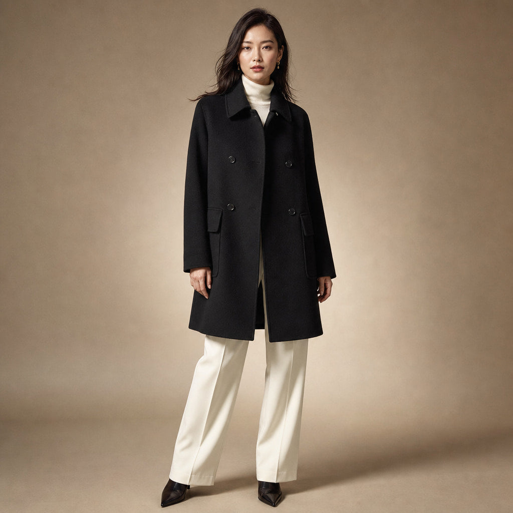 Cappotto doppiopetto medio lungo con tasche funzionali, perfetto per la stagione invernale in Nero – Mampierimoda Premium ...