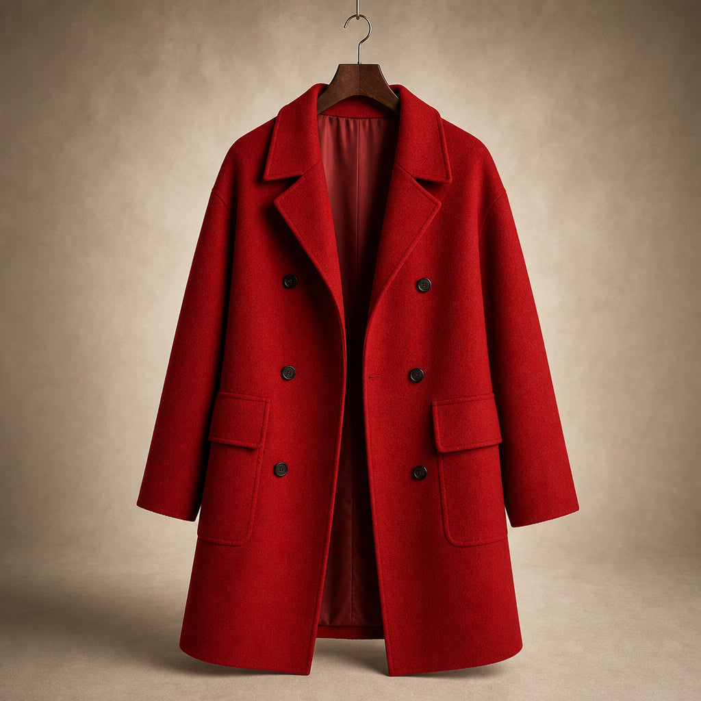 Cappotto doppiopetto medio lungo con tasche funzionali, perfetto per la stagione invernale Rosso – Product Photo