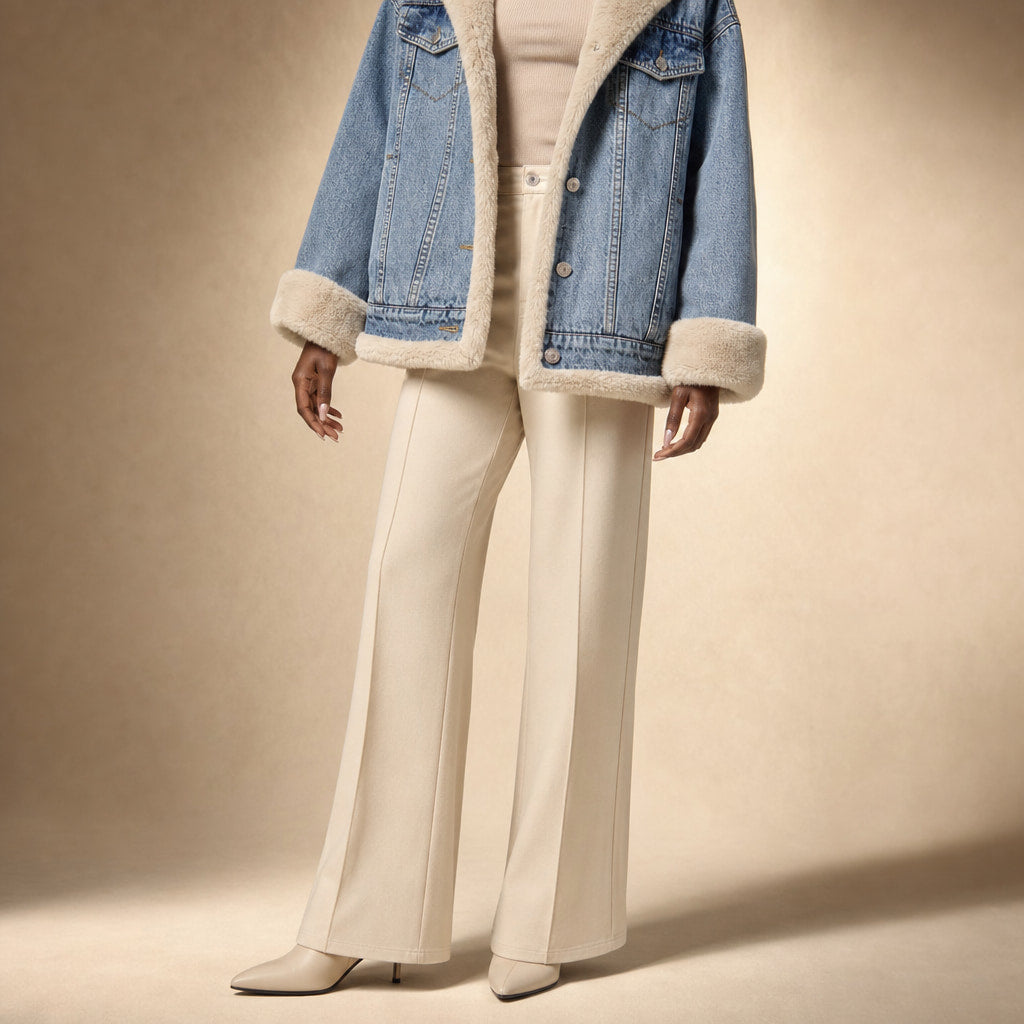 Fleece-Lined Denim Coat Oversized Sky Blue Sky Blue – Side Angle View
