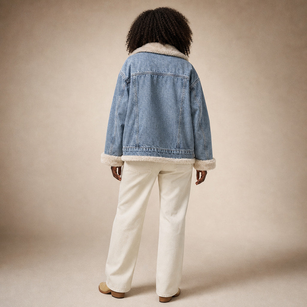 Fleece-Lined Denim Coat Oversized Sky Blue Sky Blue – Full Look