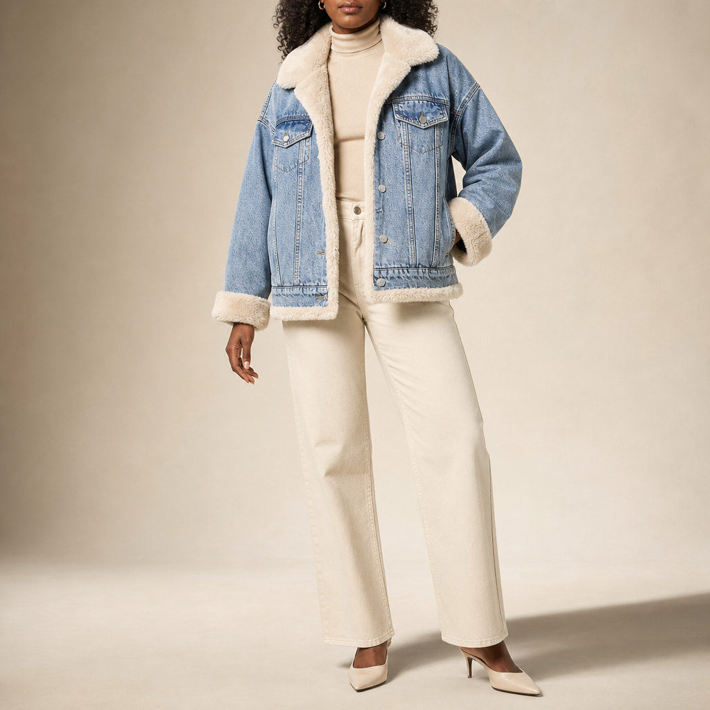 Fleece-Lined Denim Coat Oversized Sky Blue Sky Blue – Product Photo
