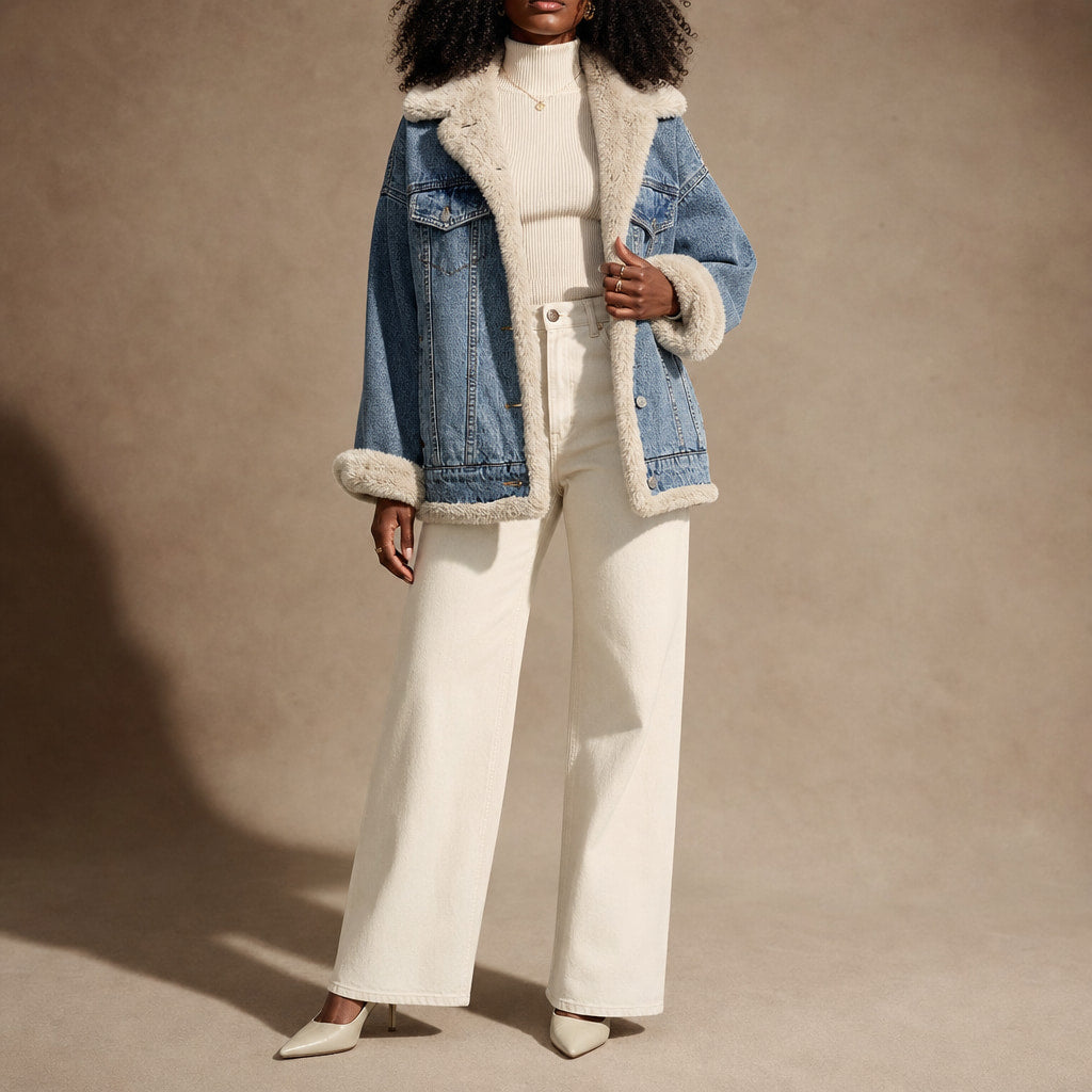 Fleece-Lined Denim Coat Oversized Sky Blue in Sky Blue – Mampierimoda Premium Womenswear