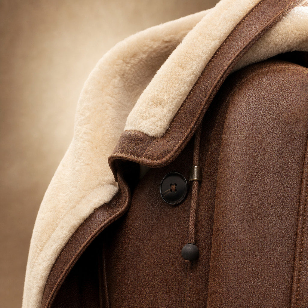 Cappotto Invernale Lungo da Donna con Cappuccio Marrone – Fabric and Detail Close-Up