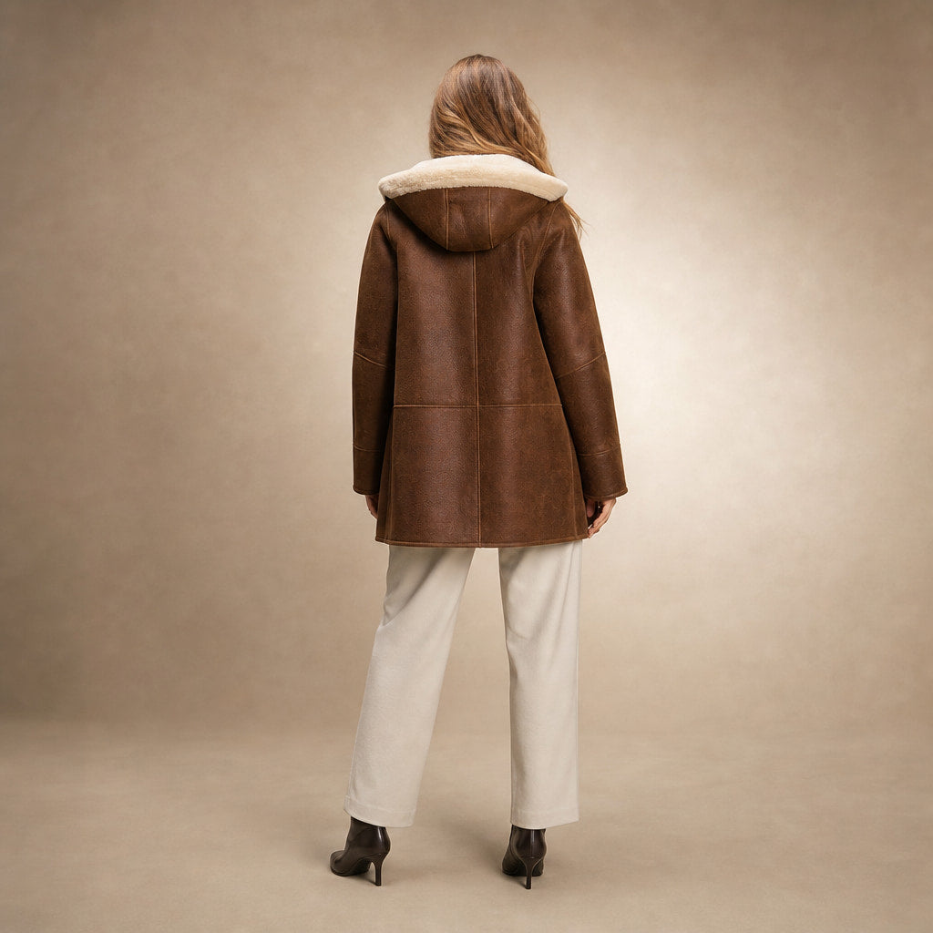 Cappotto Invernale Lungo da Donna con Cappuccio Marrone – Full Look