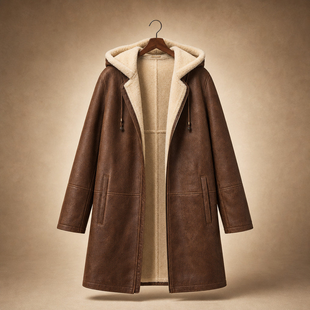 Cappotto Invernale Lungo da Donna con Cappuccio Marrone – Product Photo