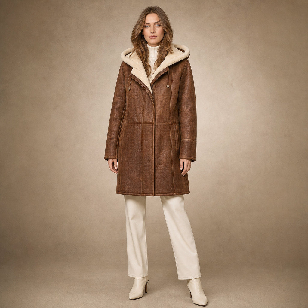 Cappotto Invernale Lungo da Donna con Cappuccio in Marrone – Mampierimoda Premium Womenswear