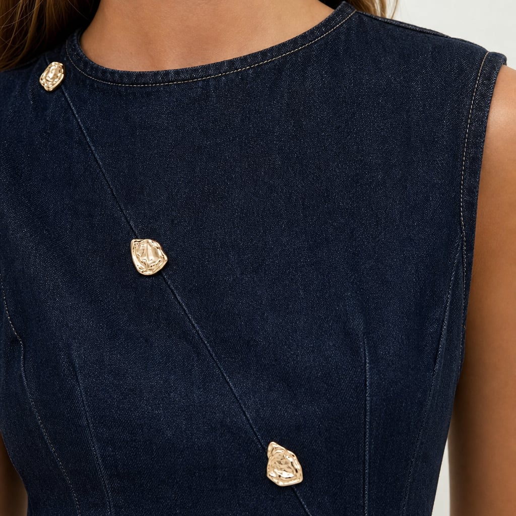 Carys Mini Dress - Dark Denim Dark Denim – Fabric and Detail Close-Up