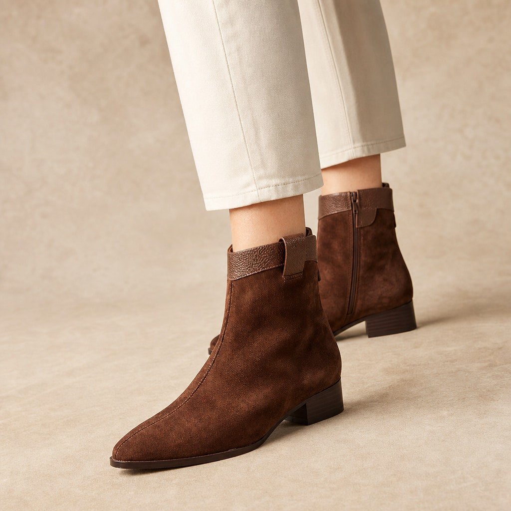 Carys Women's Suede Pointed Ankle Boots in Brown – Mampierimoda Premium Womenswear