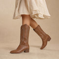 Chic And Casual Wide Calf Cowboy Boots Light Brown – Product Photo