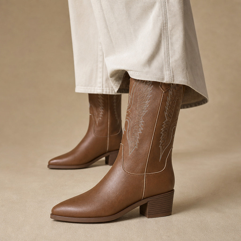 Chic And Casual Wide Calf Cowboy Boots in Light Brown – Mampierimoda Premium Womenswear