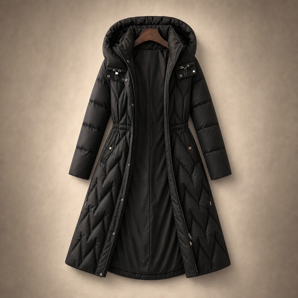 Chloe Quilted Hooded Coat Midnight Black – Product Photo
