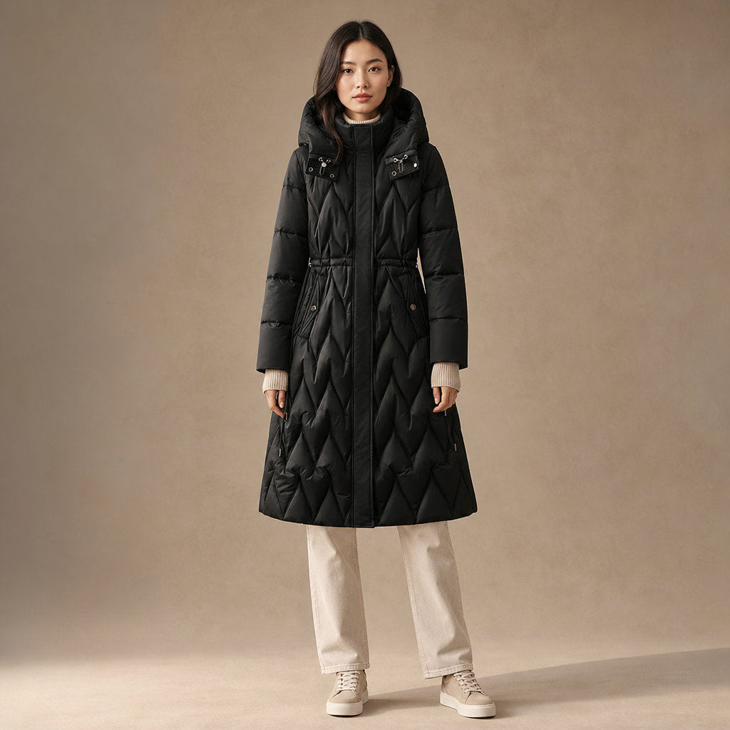 Chloe Quilted Hooded Coat in Midnight Black – Mampierimoda Premium Womenswear