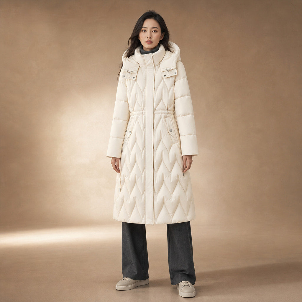 Chloe Quilted Hooded Coat in Pearl White – Mampierimoda Premium Womenswear