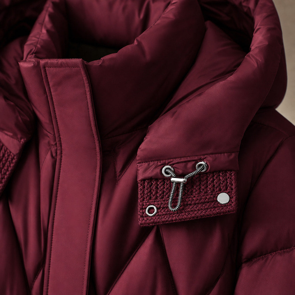 Chloe Quilted Hooded Coat Rose Red – Fabric and Detail Close-Up
