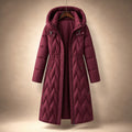 Chloe Quilted Hooded Coat Rose Red – Product Photo
