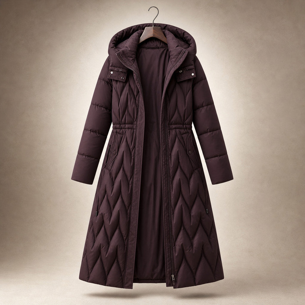 Chloe Quilted Hooded Coat Truffle Brown – Product Photo