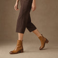 Classic And Sophisticated Leather Block-Heel Ankle Boots Brown – Product Photo