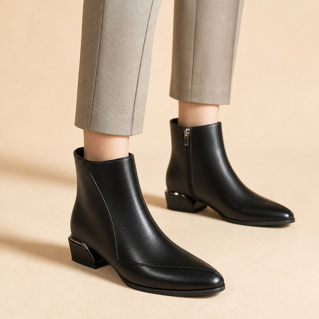 Elegant And Modern Low Heel Ankle Boots Midnight Black – Product Photo