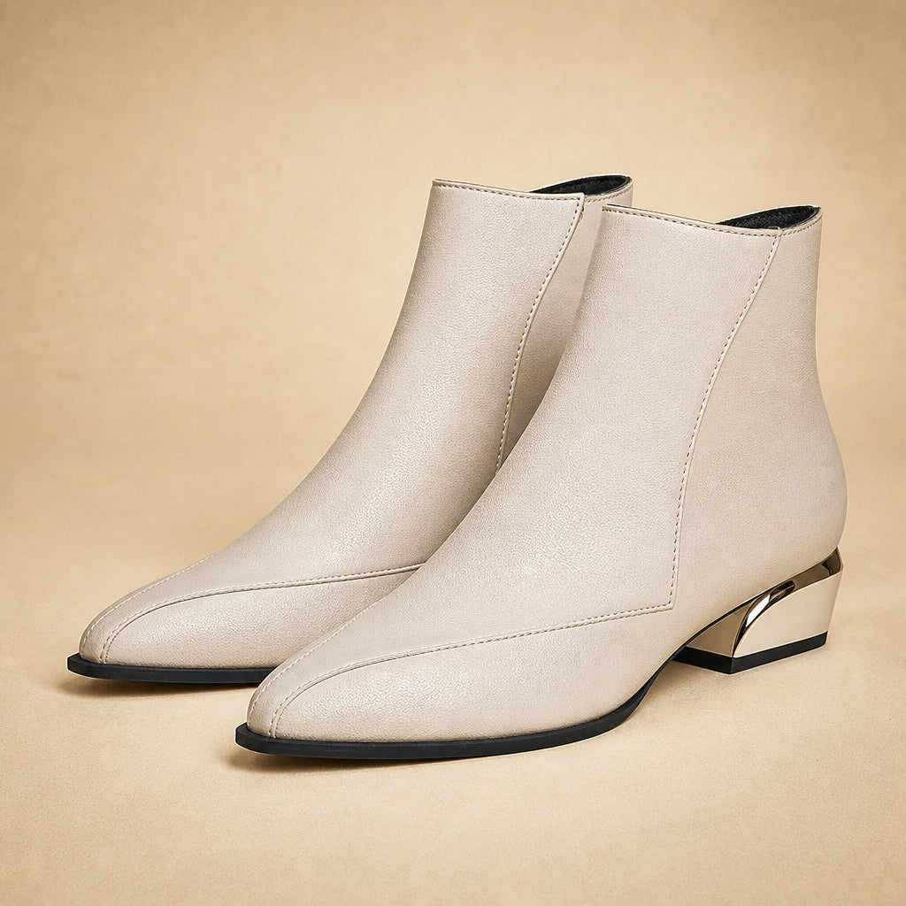 Elegant And Modern Low Heel Ankle Boots Off-White – Fabric and Detail Close-Up