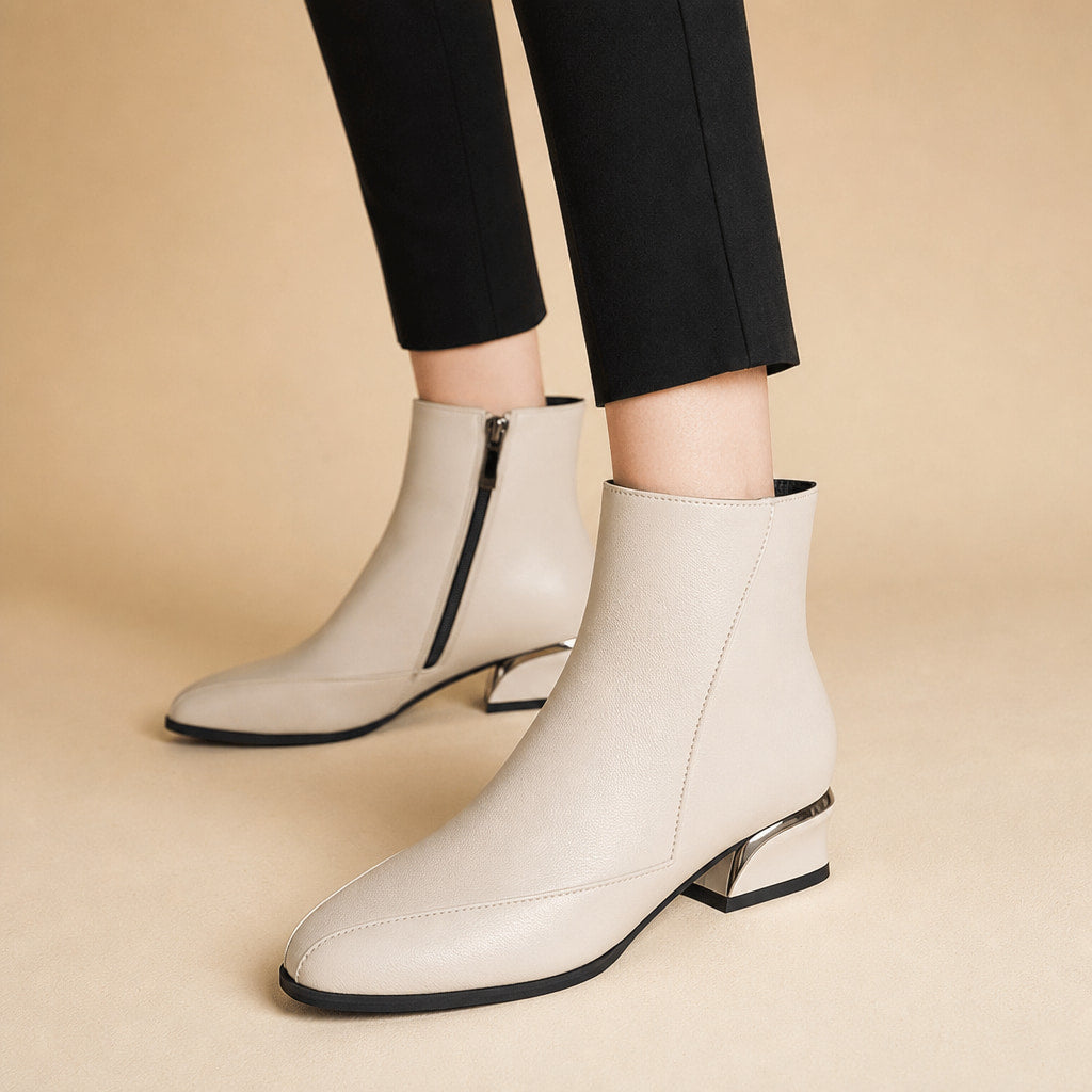 Elegant And Modern Low Heel Ankle Boots in Off-White – Mampierimoda Premium Womenswear