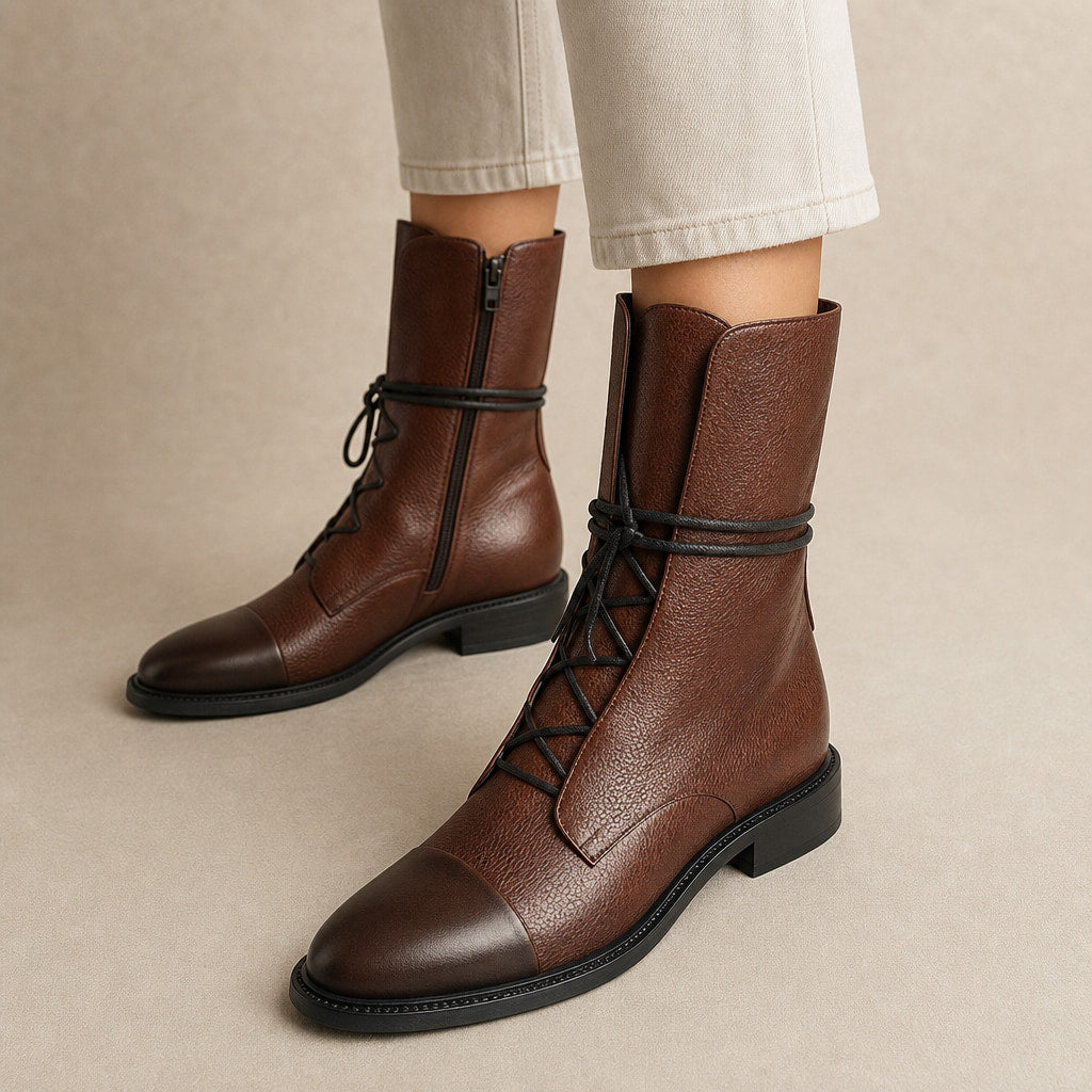 Elegant And Premium Leather Women's Boots in Brown – Mampierimoda Premium Womenswear