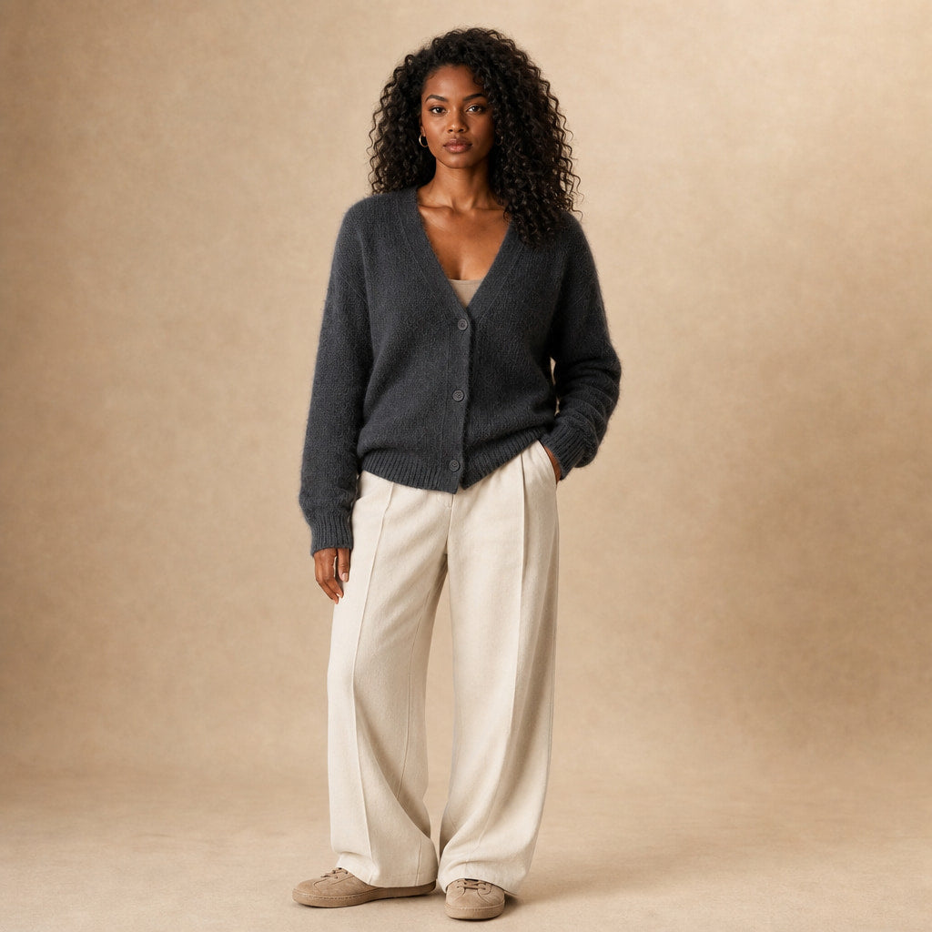 Clara-Pearl V-Neck Sweater in Dark Gray – Mampierimoda Premium Womenswear