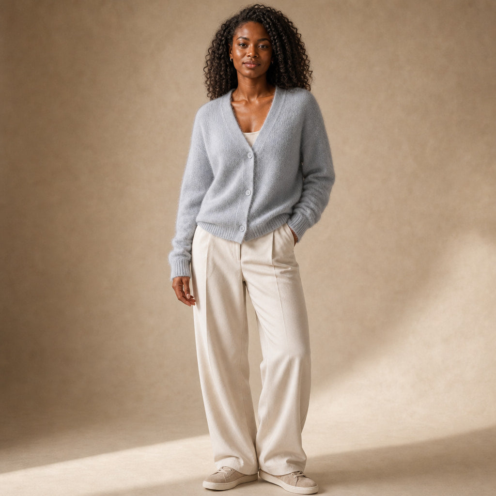 Clara-Pearl V-Neck Sweater in Gray – Mampierimoda Premium Womenswear