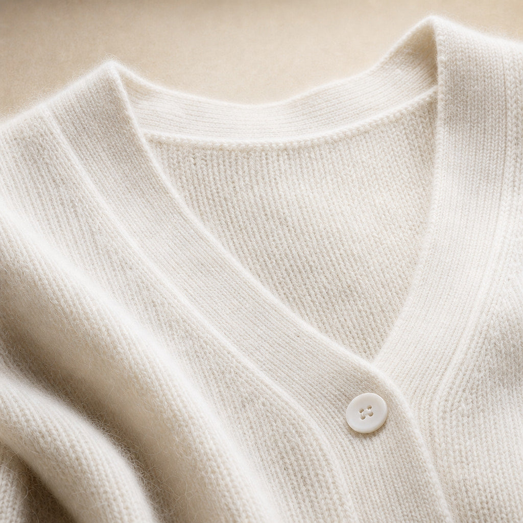 Clara-Pearl V-Neck Sweater White – Fabric and Detail Close-Up