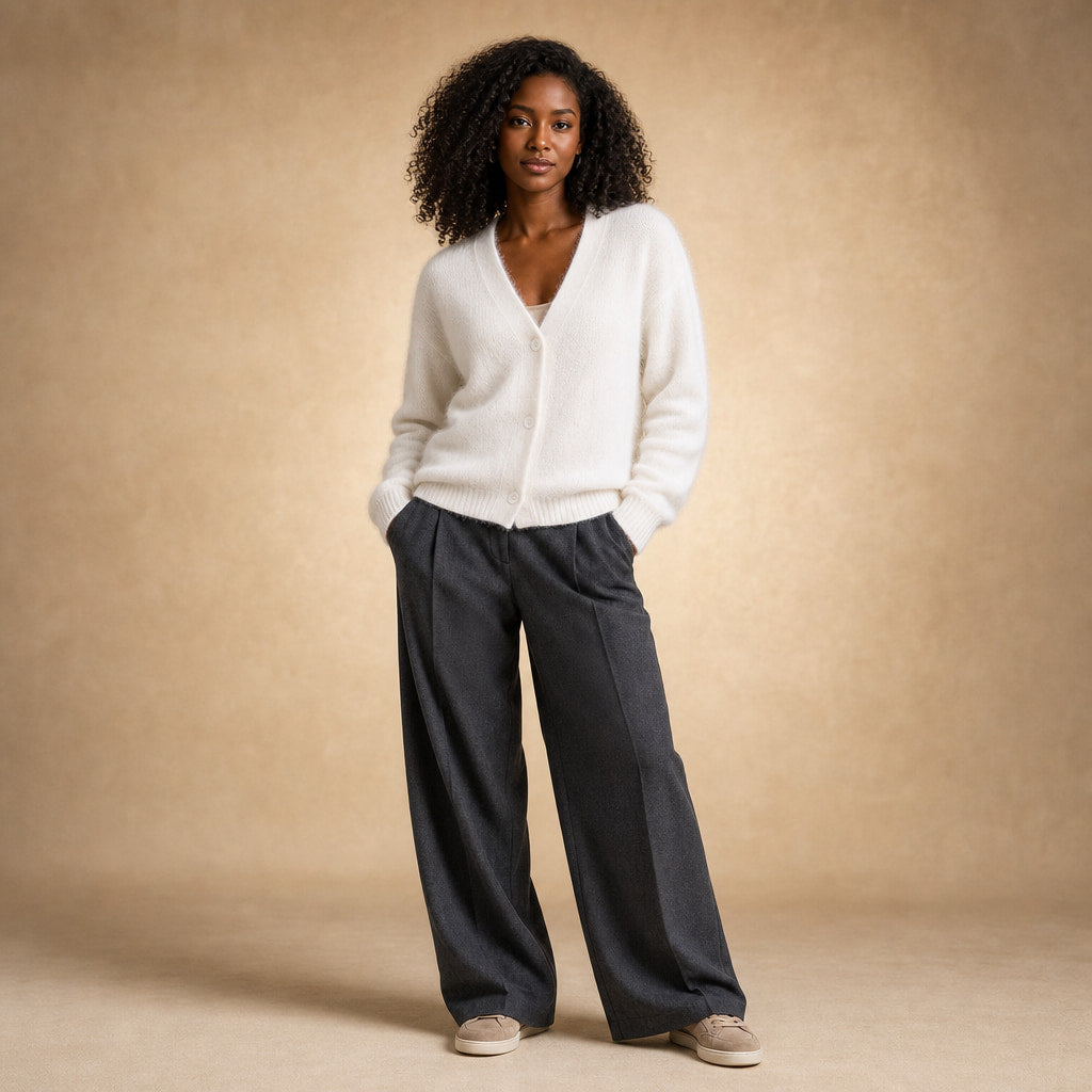 Clara-Pearl V-Neck Sweater in White – Mampierimoda Premium Womenswear