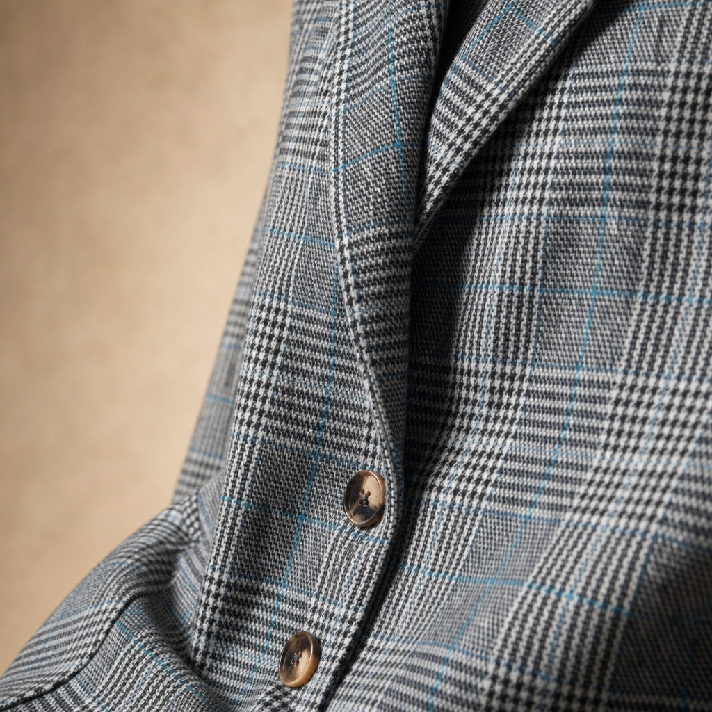 Classic Plaid Blazer for Women Blue – Fabric and Detail Close-Up