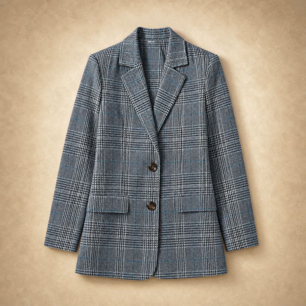 Classic Plaid Blazer for Women Blue – Flat Lay Product Photo