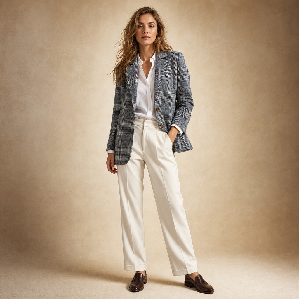 Classic Plaid Blazer for Women Blue – Full Look