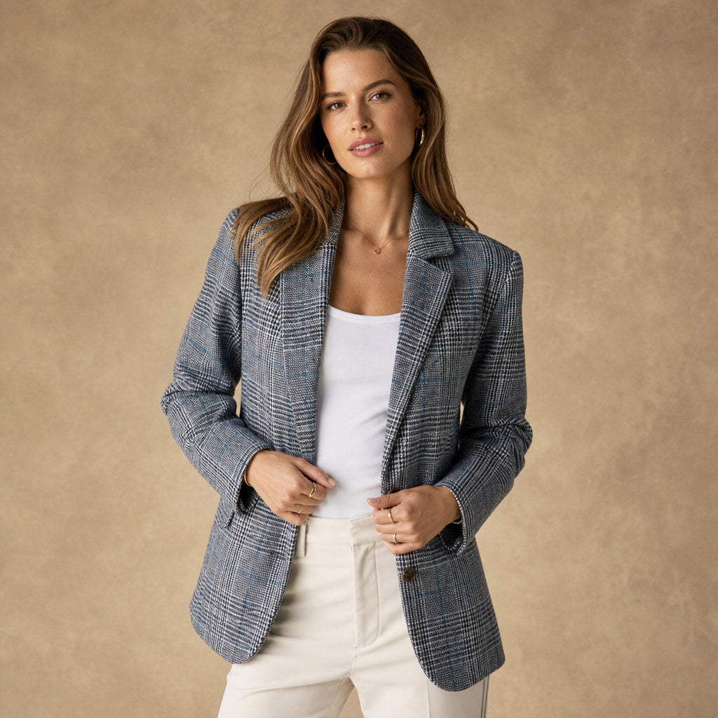 Classic Plaid Blazer for Women Blue – Product Photo
