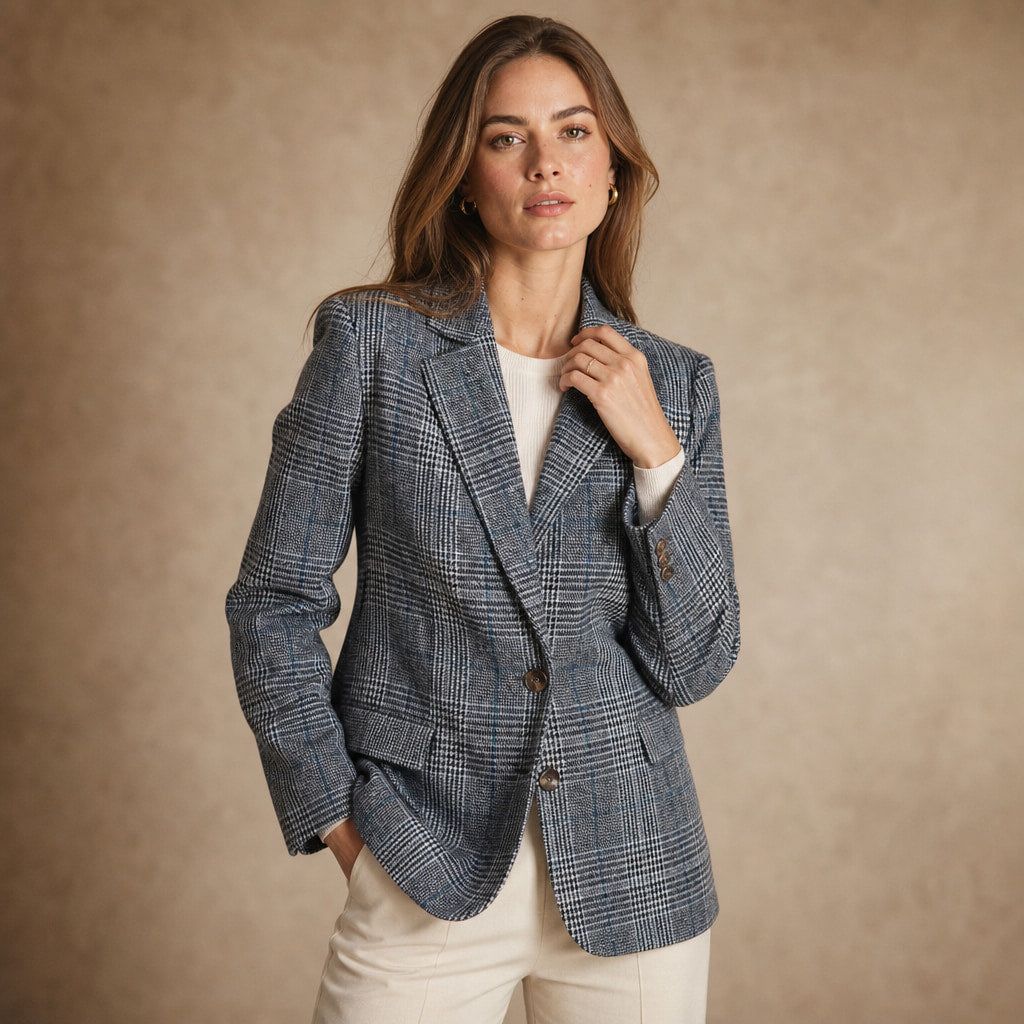Classic Plaid Blazer for Women in Blue – Mampierimoda Premium Womenswear