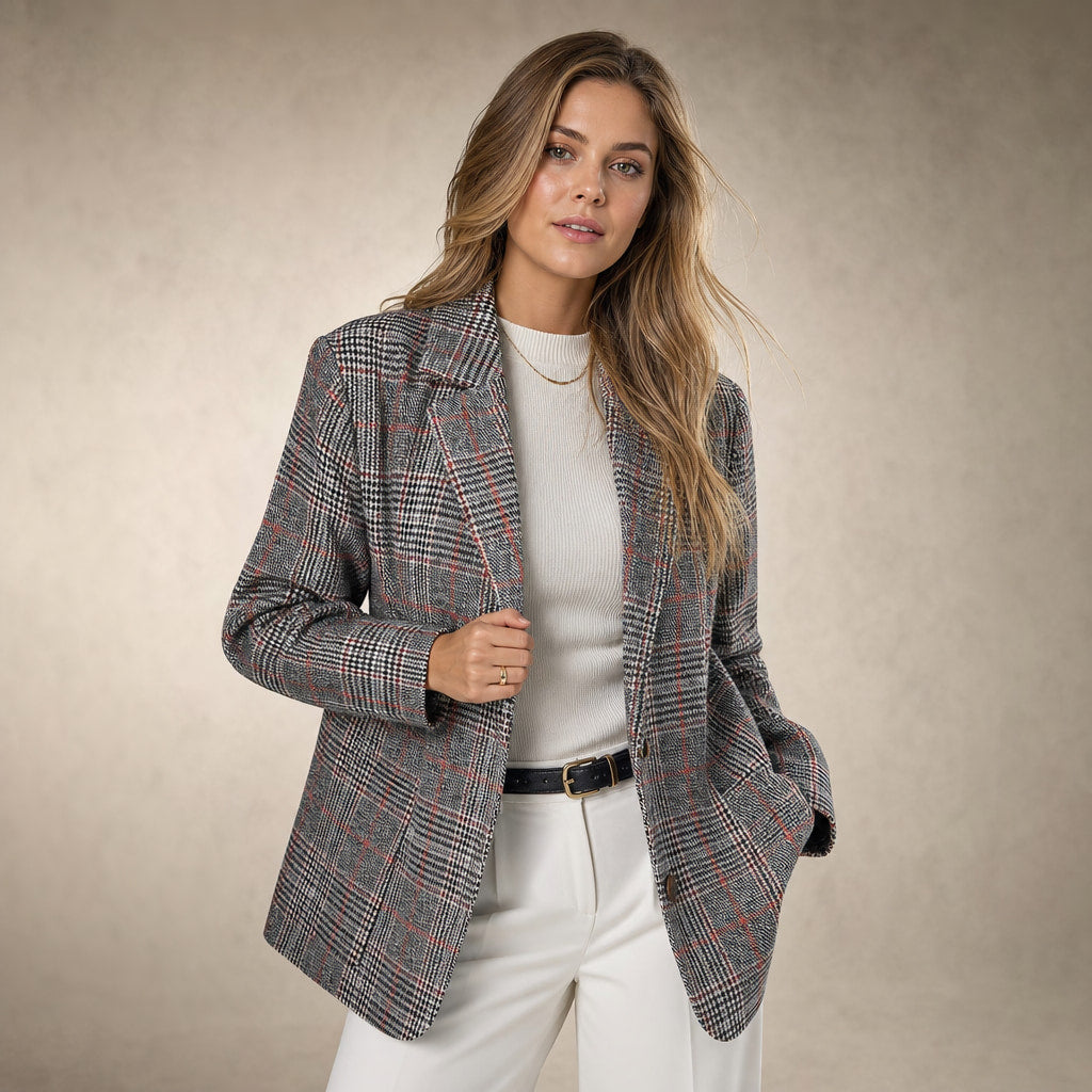 Classic Plaid Blazer for Women Brown – Product Photo