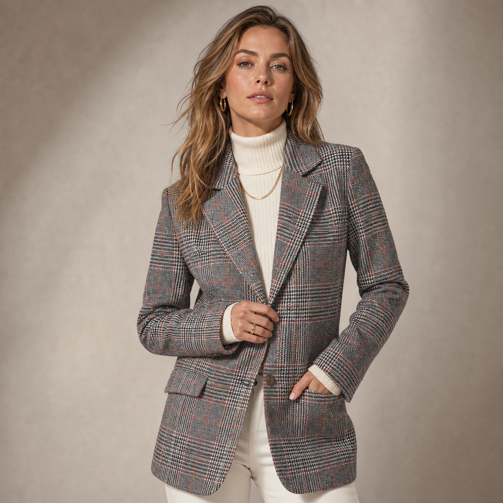 Classic Plaid Blazer for Women in Brown – Mampierimoda Premium Womenswear