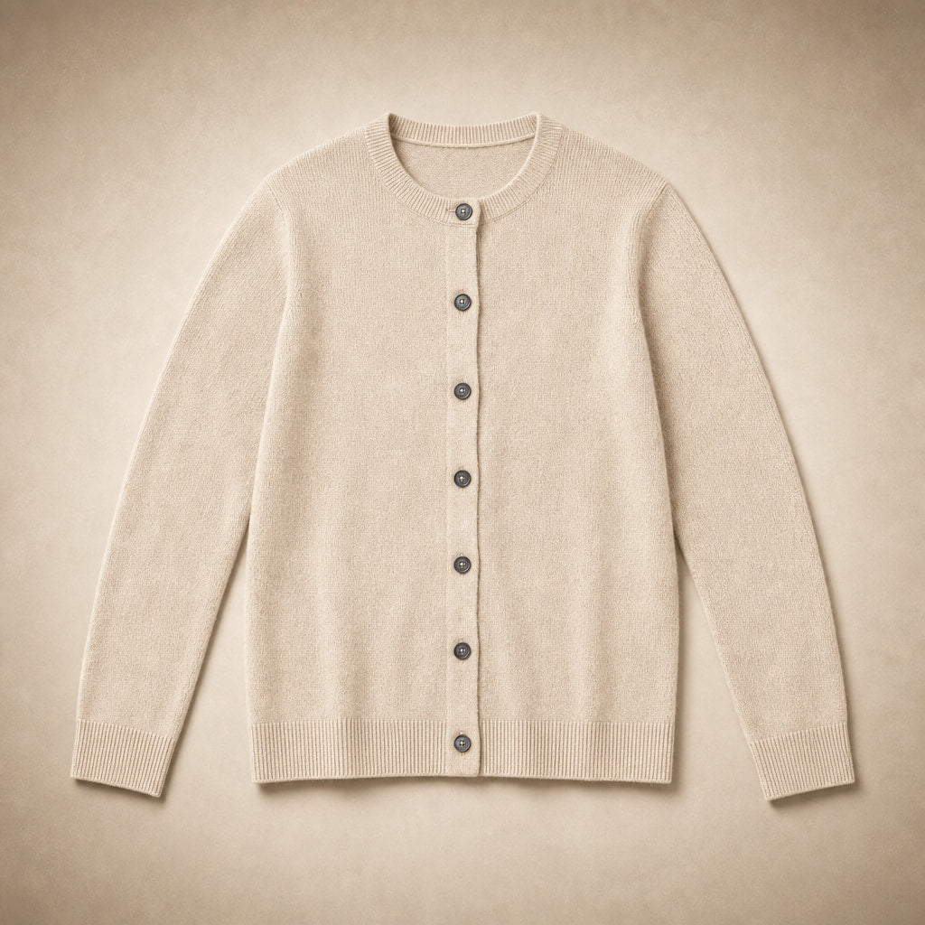 Classic Soft Women's Crew Neck Cardigan Beige – Product Photo