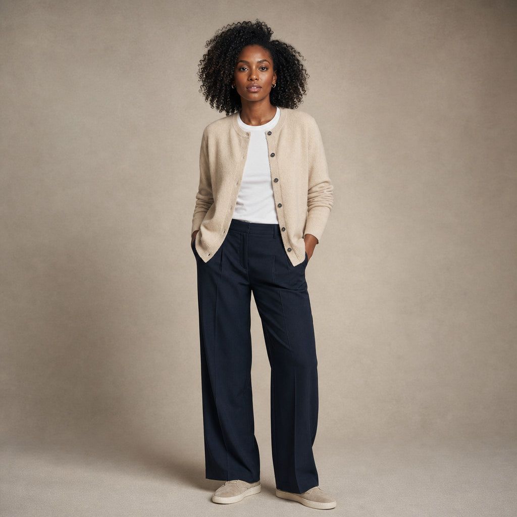Classic Soft Women's Crew Neck Cardigan in Beige – Mampierimoda Premium Womenswear