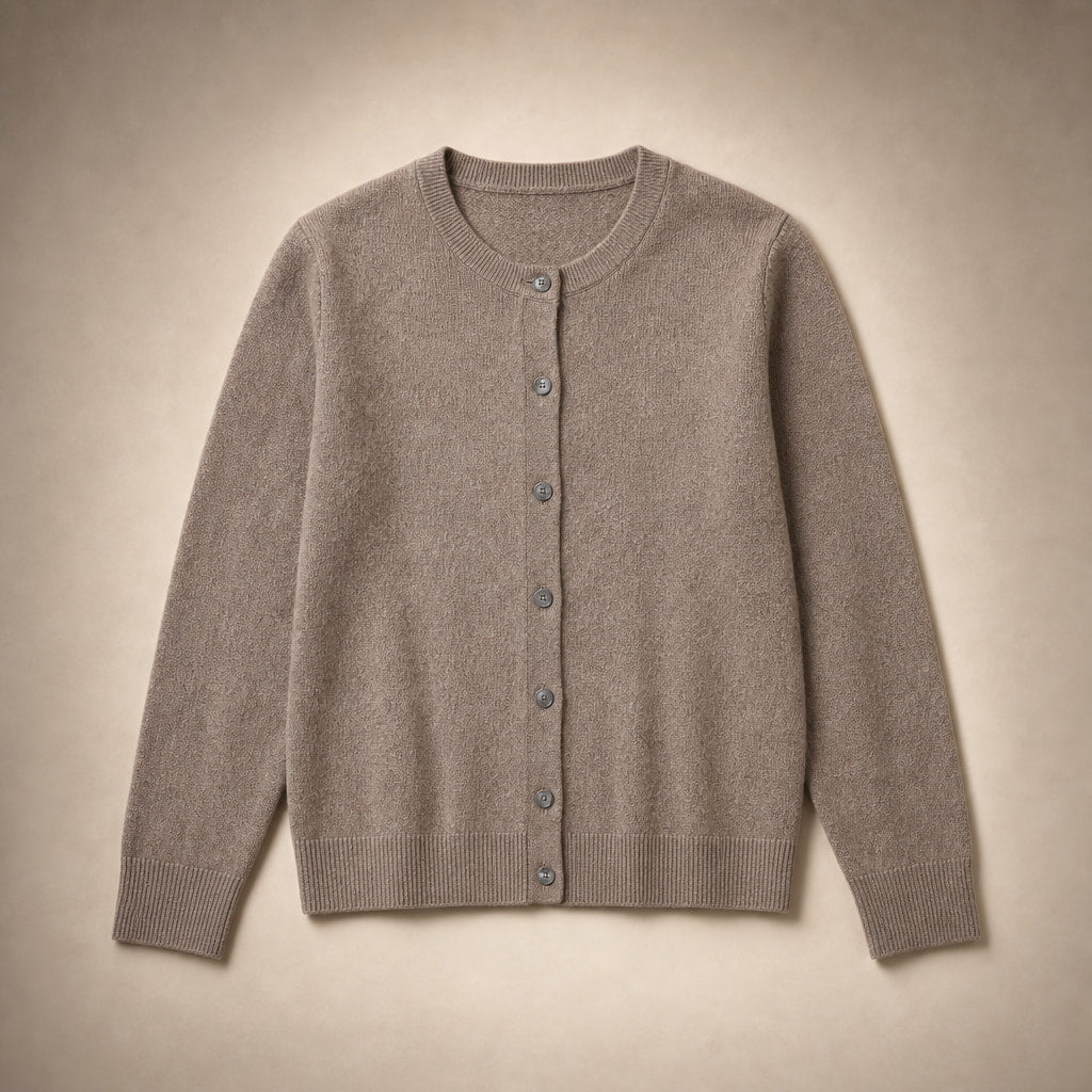 Classic Soft Women's Crew Neck Cardigan Brown – Product Photo