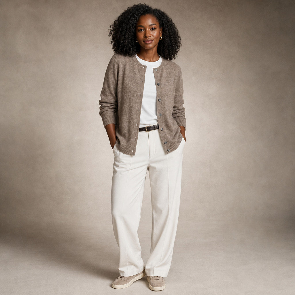 Classic Soft Women's Crew Neck Cardigan in Brown – Mampierimoda Premium Womenswear