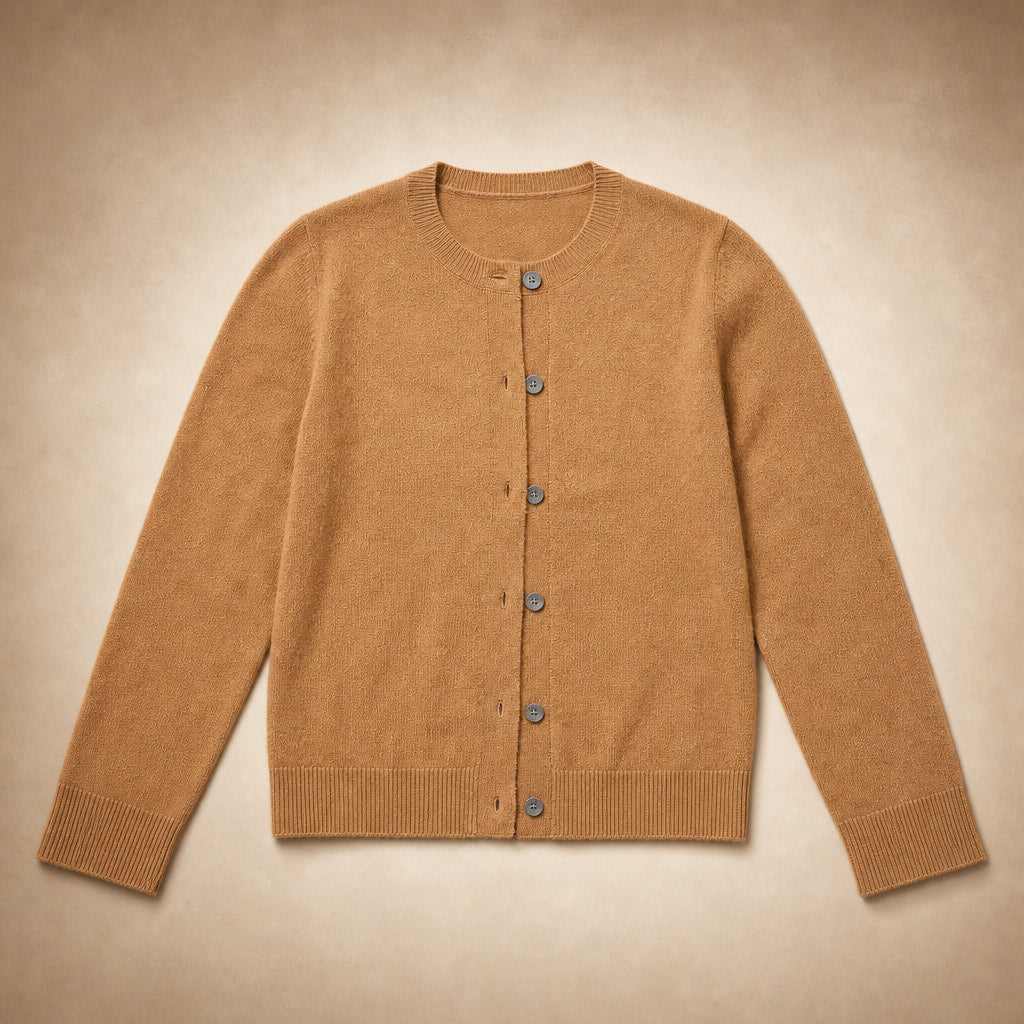 Classic Soft Women's Crew Neck Cardigan Camel – Product Photo