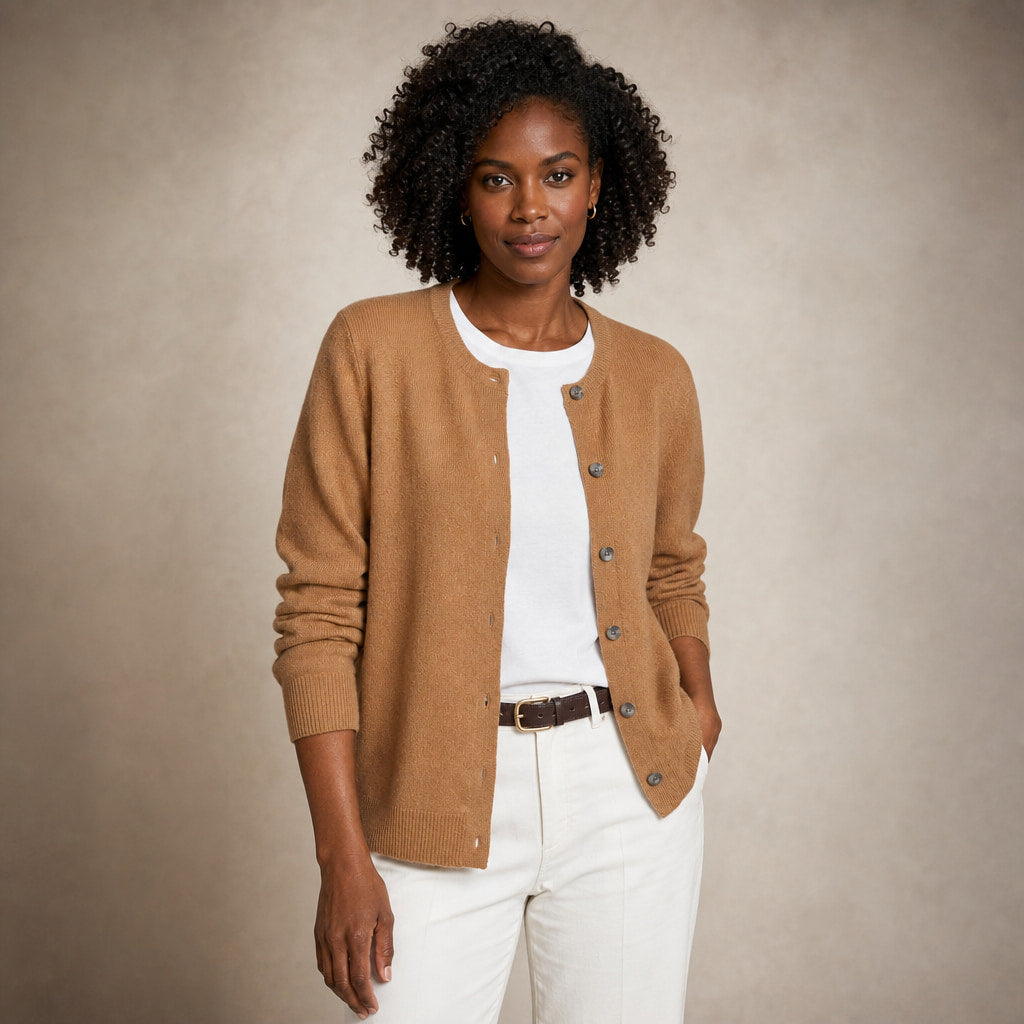 Classic Soft Women's Crew Neck Cardigan in Camel – Mampierimoda Premium Womenswear