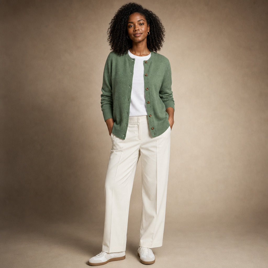 Classic Soft Women's Crew Neck Cardigan in Green – Mampierimoda Premium Womenswear