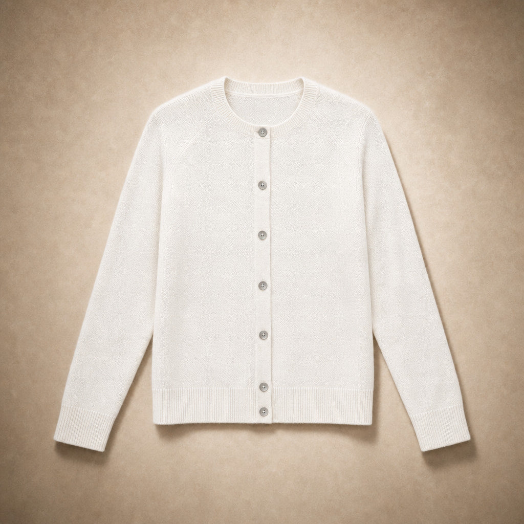 Classic Soft Women's Crew Neck Cardigan White – Product Photo