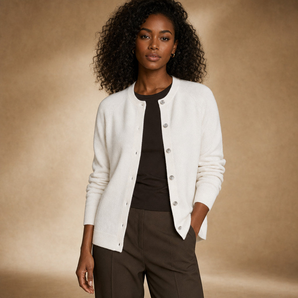 Classic Soft Women's Crew Neck Cardigan in White – Mampierimoda Premium Womenswear